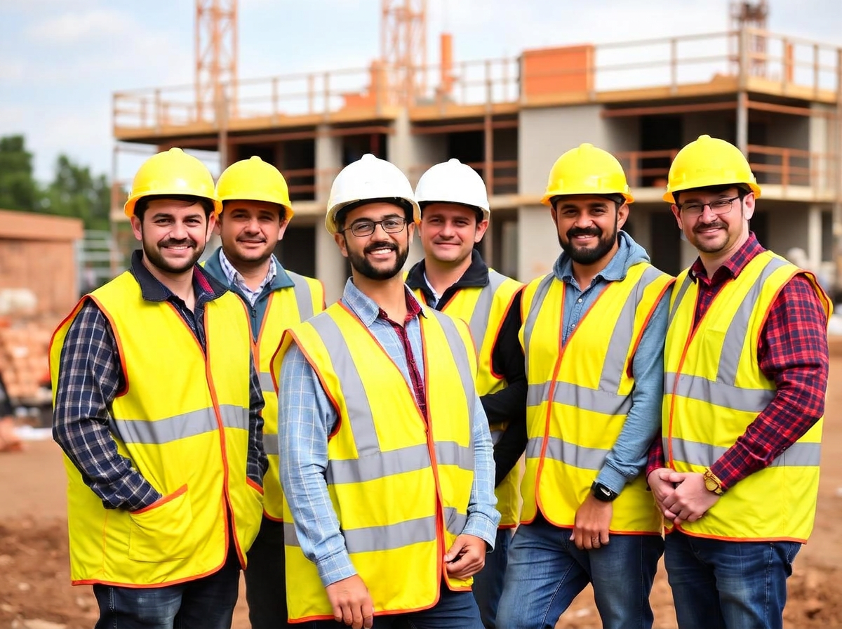 Team der Dogus Bau GmbH in Warnwesten vor einer Baustelle